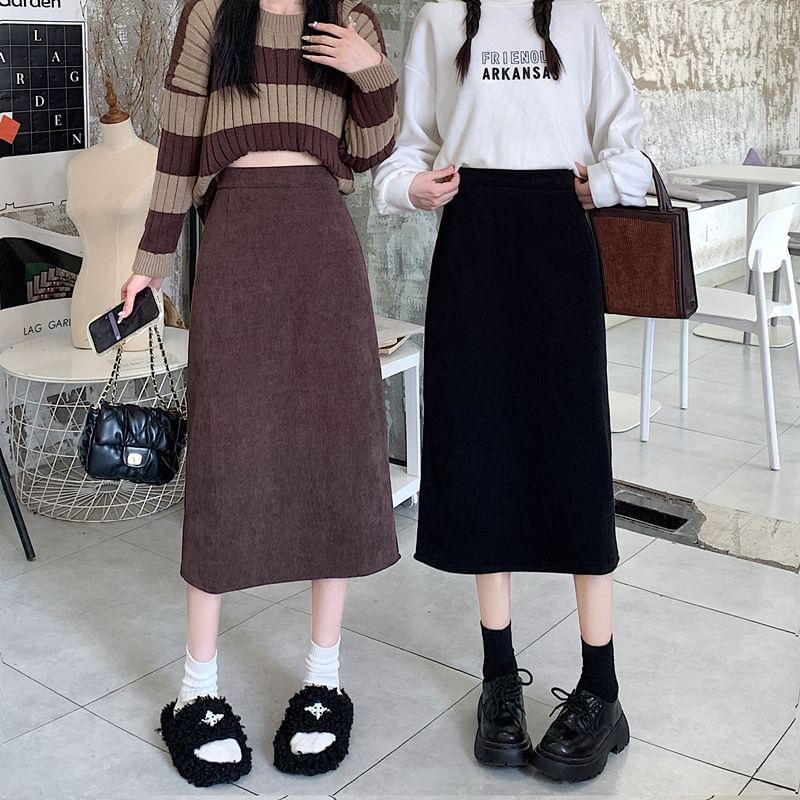 High Rise Plain Midi Straight Skirt Product Image