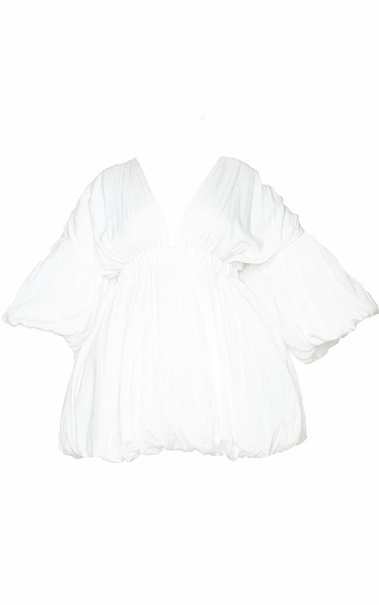 Plus White Puff Sleeve Puffball Hem Dress Product Image