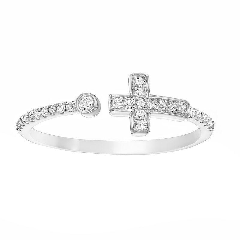 Gemminded Sterling Silver 1/8 Carat T.W. Diamond Sideways Cross Ring, Womens White Product Image