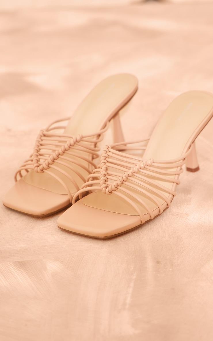 Nude PU Square Toe Knotted Heeled Mules Product Image