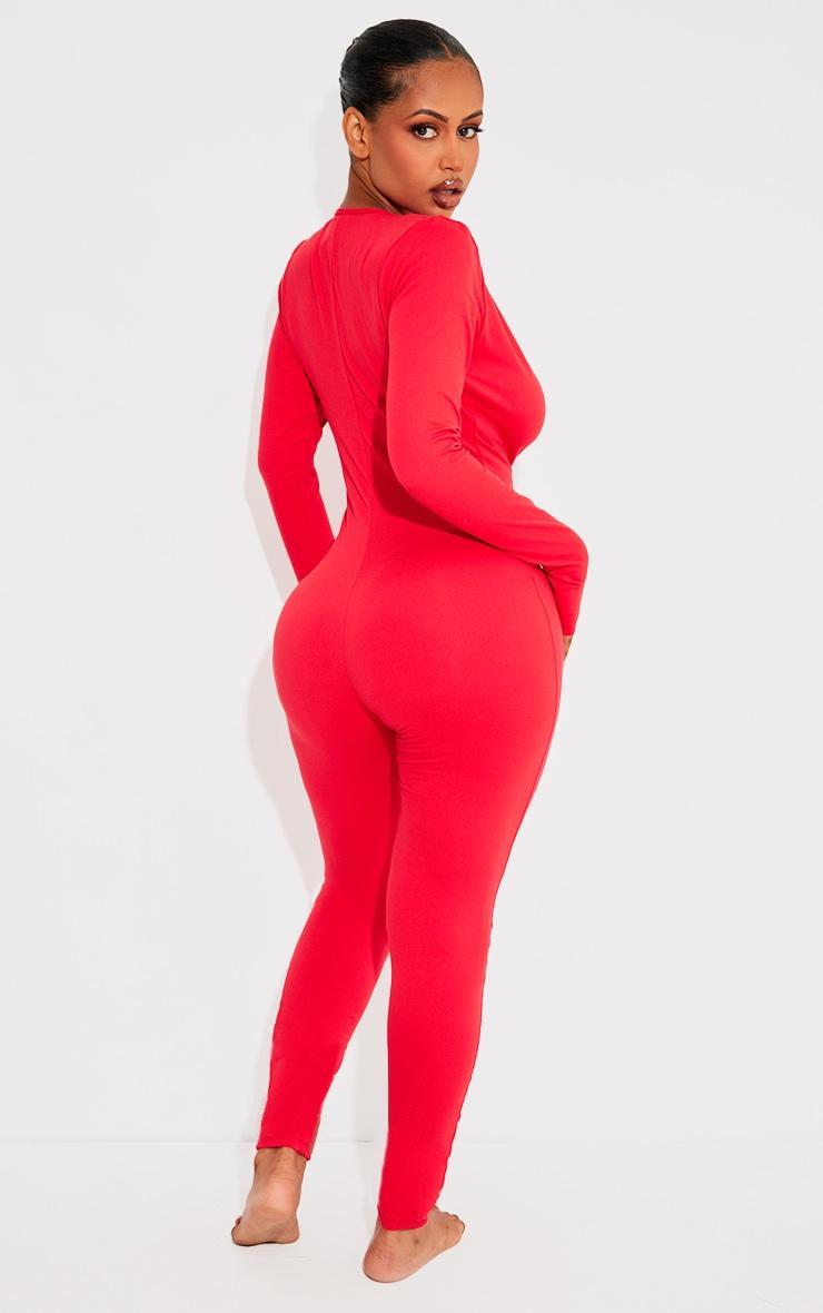 Shape Red Sculpted Long Sleeve Plunge Front Jumpsuit Product Image