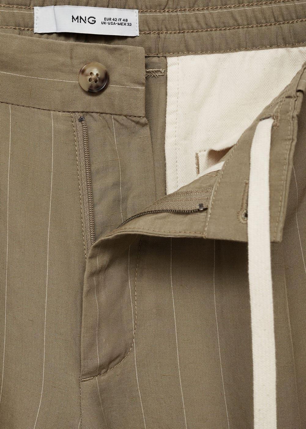 MANGO MAN - Linen-blend striped pants with drawstring khakiMen Product Image