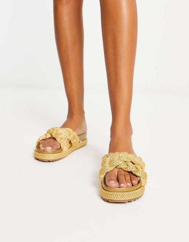 ASOS DESIGN Jasmine plaited espadrille footbed in gold Product Image