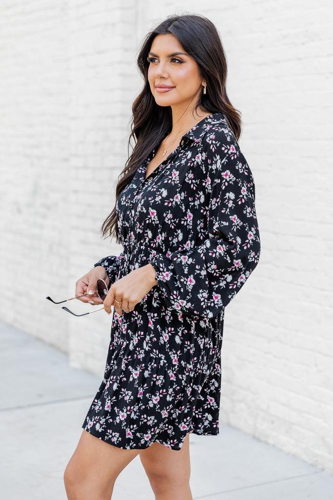 A Different World Black Floral Shirt Dress FINAL SALE Product Image