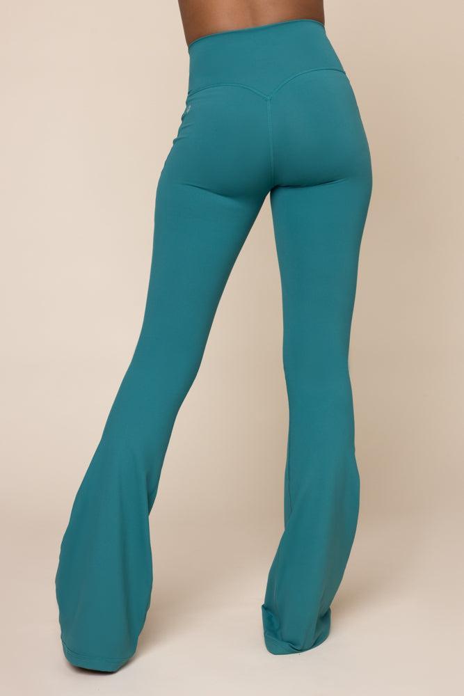 Crisscross Hourglass® Flared Leggings with Pockets - Emerald Product Image