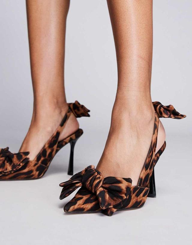 ASOS DESIGN Precious bow detailed high heeled shoes in leopard Product Image