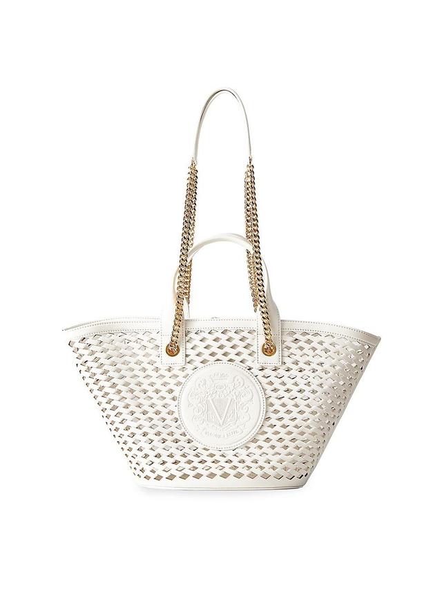 Womens Woven Crest Leather Tote Bag Product Image