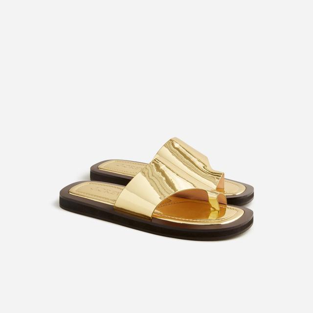 Toe-ring slide sandals in metallic leather Product Image
