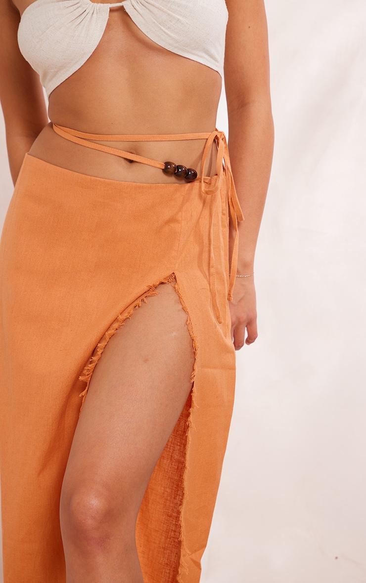 Clay Linen Feel Tie Side Bead Details Midi Skirt Product Image