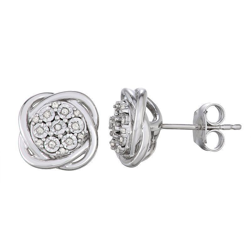 Sterling Silver 1/10 Carat T.W. Diamond Knot Stud Earrings, Womens, White Product Image