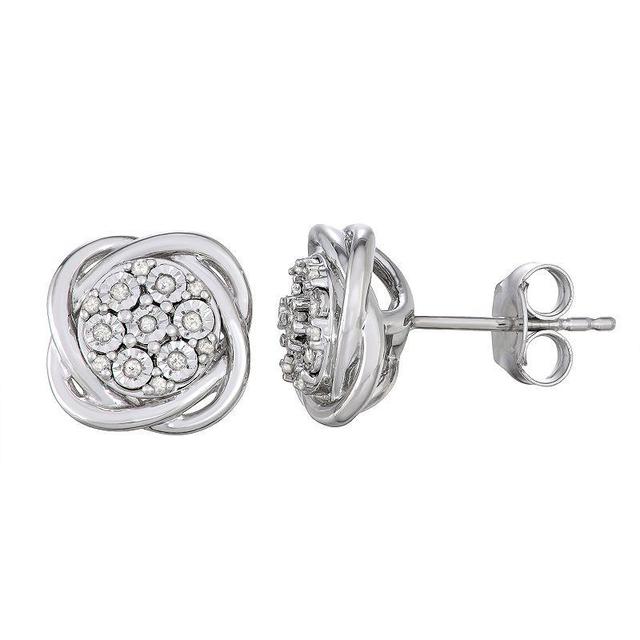 Sterling Silver 1/10 Carat T.W. Diamond Knot Stud Earrings, Womens Product Image