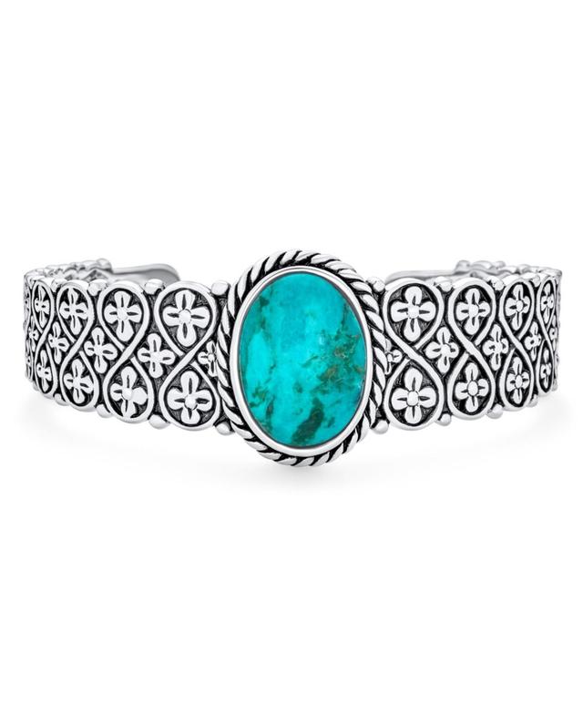 Bling Jewelry South Western Style Oval Cabochon Flora Cross Infinity Lattice Natural Turquoise Wide Cuff Bracelet For Women Sterling Silver Product Image