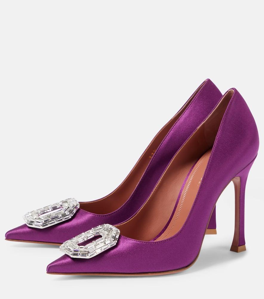 Camelia Satin Crystal Ornament Pumps In Purple Product Image