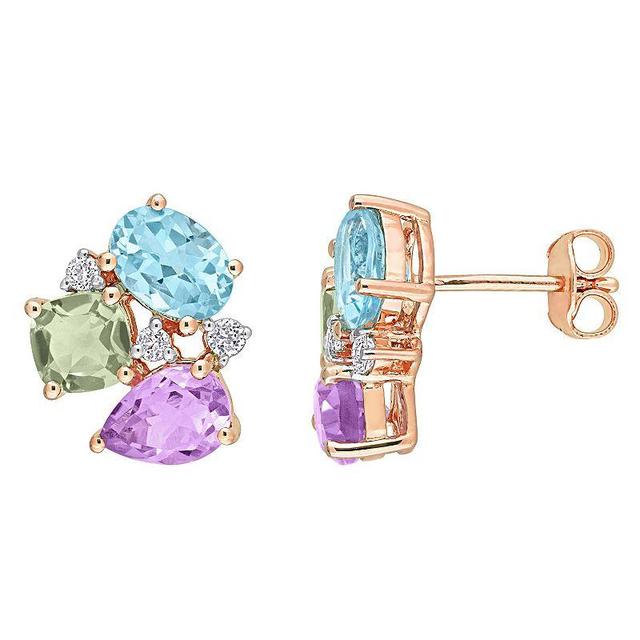 Stella Grace 18k Rose Gold Over Silver Multi-Gemstone Stud Earrings, Womens, 18k Rose Gold Plated Product Image