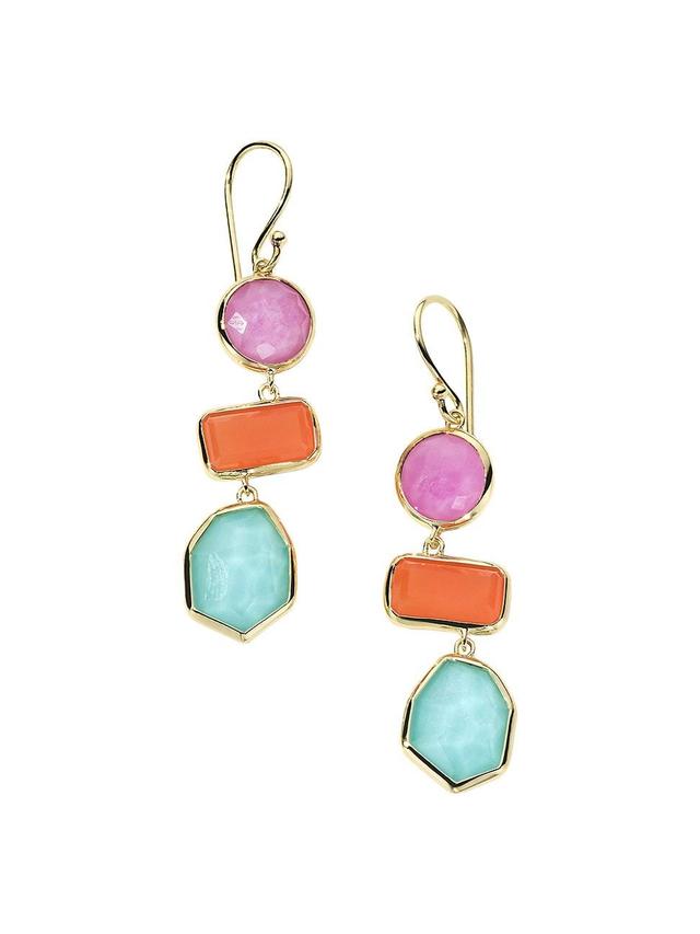 Womens Rock Candy Large 3-Stone Summer Rainbow 18K Yellow Gold, African Ruby Doublet, Orange Carnelian & Turquoise Doublet Drop Earrings Product Image