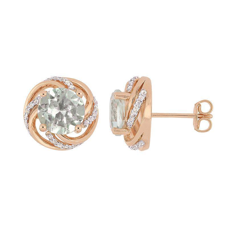 Stella Grace 18k Rose Gold Over Silver Green Quartz & White Topaz Earrings, Womens, Silver Tone Product Image