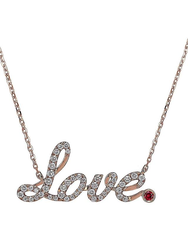 Womens Sentiments 18K Rose Gold, Ruby & Diamond Love Necklace Product Image