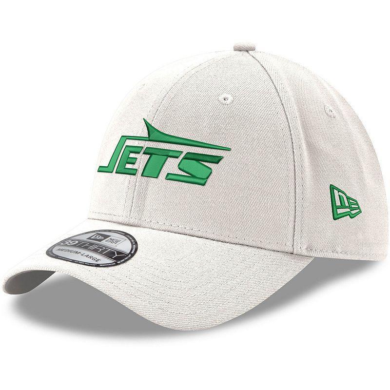 Mens New Era White New York Jets Throwback Wordmark Iced II 39THIRTY Flex Hat Product Image