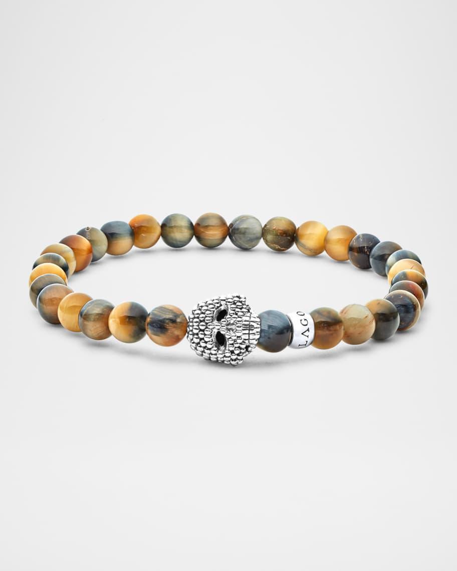 Men's Anthem Tiger's Eye and Caviar Skull Beaded Bracelet Product Image