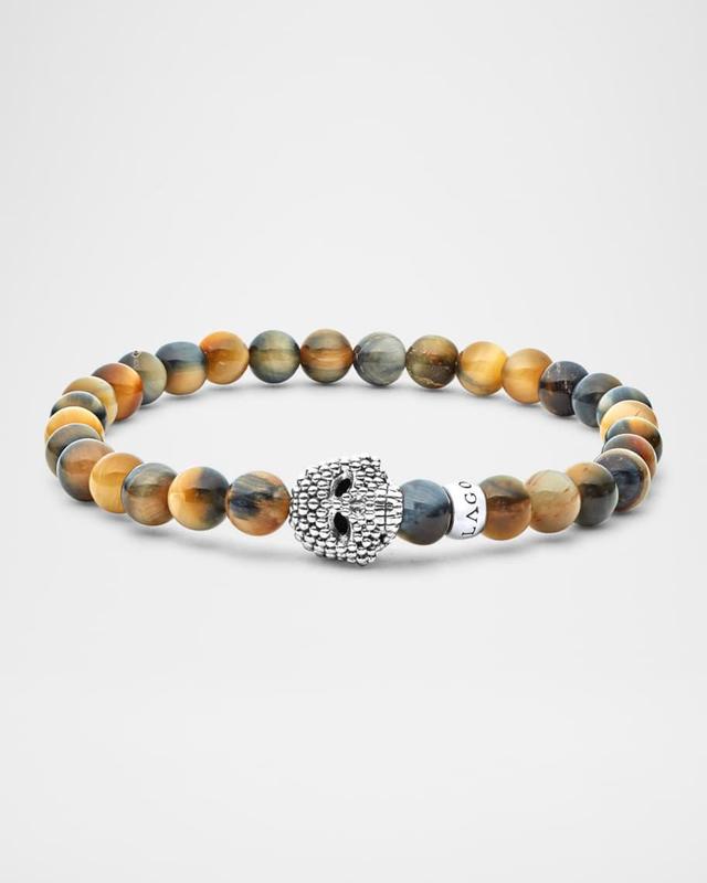 Men's Anthem Tiger's Eye and Caviar Skull Beaded Bracelet Product Image