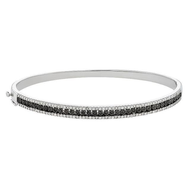 Sterling Silver 1/2 Carat T.W. Black & White Diamond Bangle Bracelet, Womens Multicolor Product Image