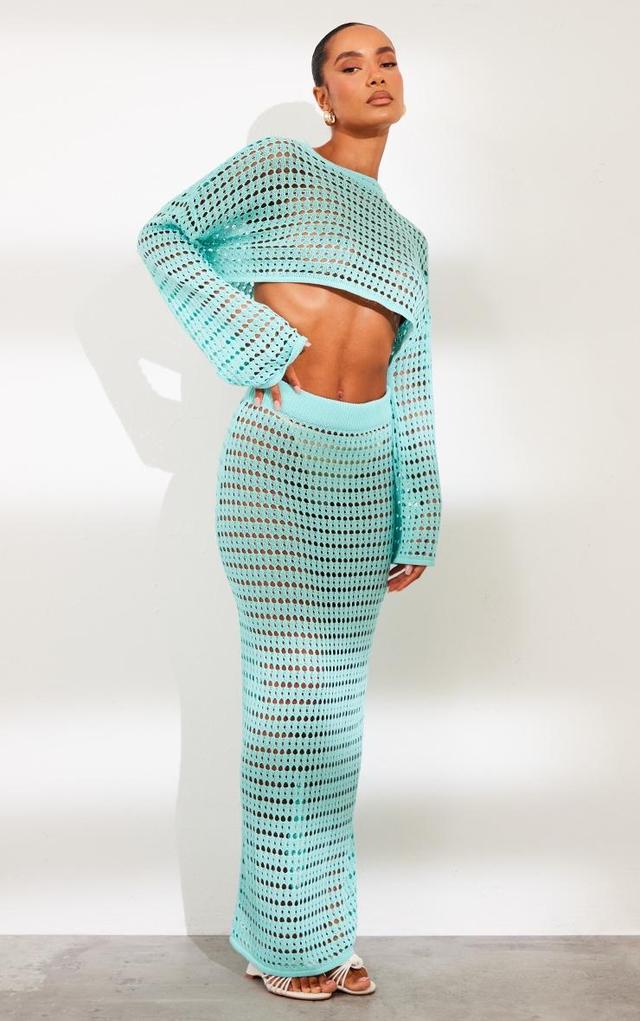 Aqua Crochet Knit Maxi Skirt Product Image