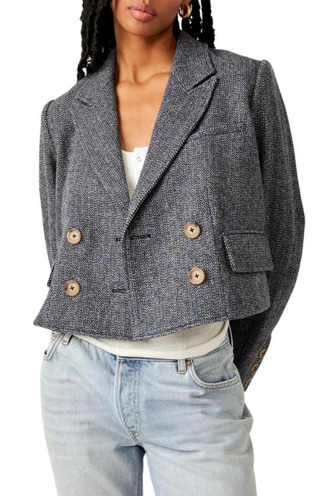 Heritage Double Breasted Crop Blazer In Grey Product Image