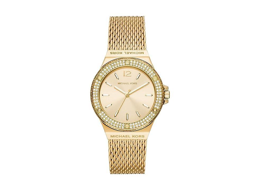 Michael Kors Womens Lennox Three-Hand Gold Stainless Steel Mesh Bracelet Watch Product Image