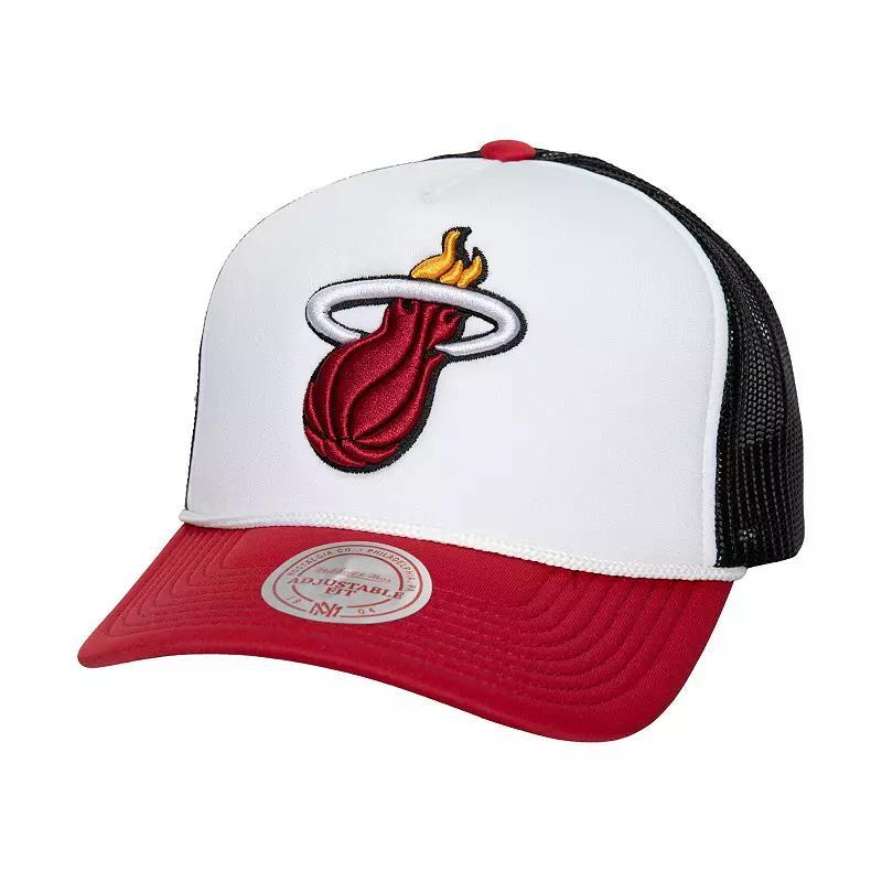 Mens Mitchell & Ness Miami Heat Hardwood Classics Blocker Foam Front Trucker Adjustable Hat Product Image