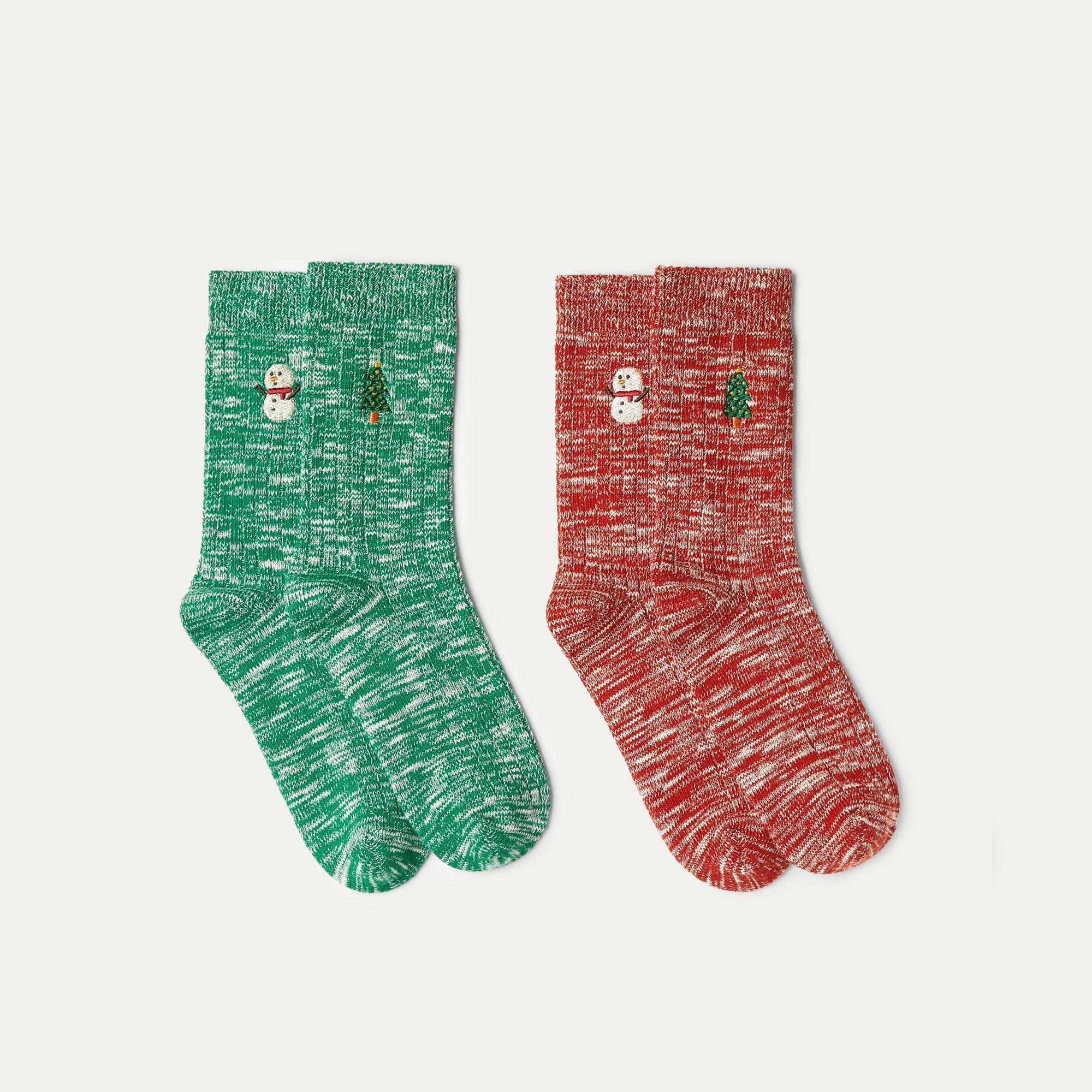 2 Pairs Holiday Socks - Snowman & Tree Product Image