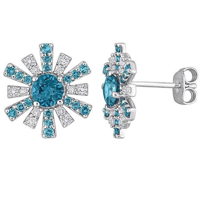 Stella Grace Sterling Silver London Blue Topaz & White Topaz Starburst Earrings, Womens Product Image