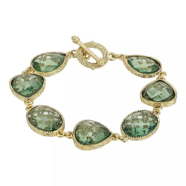 1928 Gold Tone Aqua Color Faceted Toggle Bracelet, Womens, Green Product Image