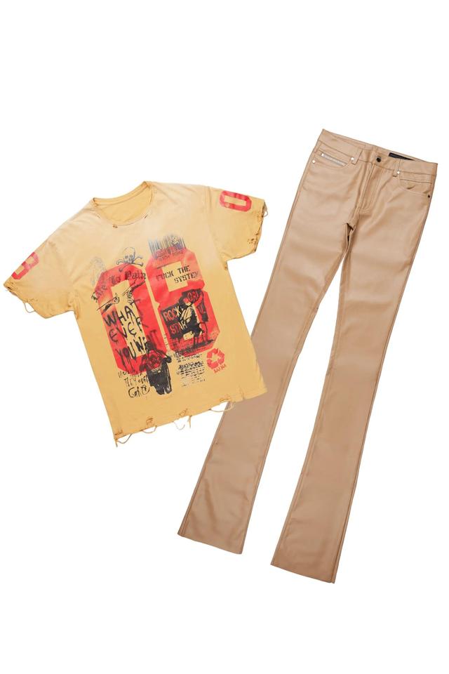 Grill Beige Oversized T-Shirt & Ricky Super Stacked Flare Jean Bundle Male Product Image