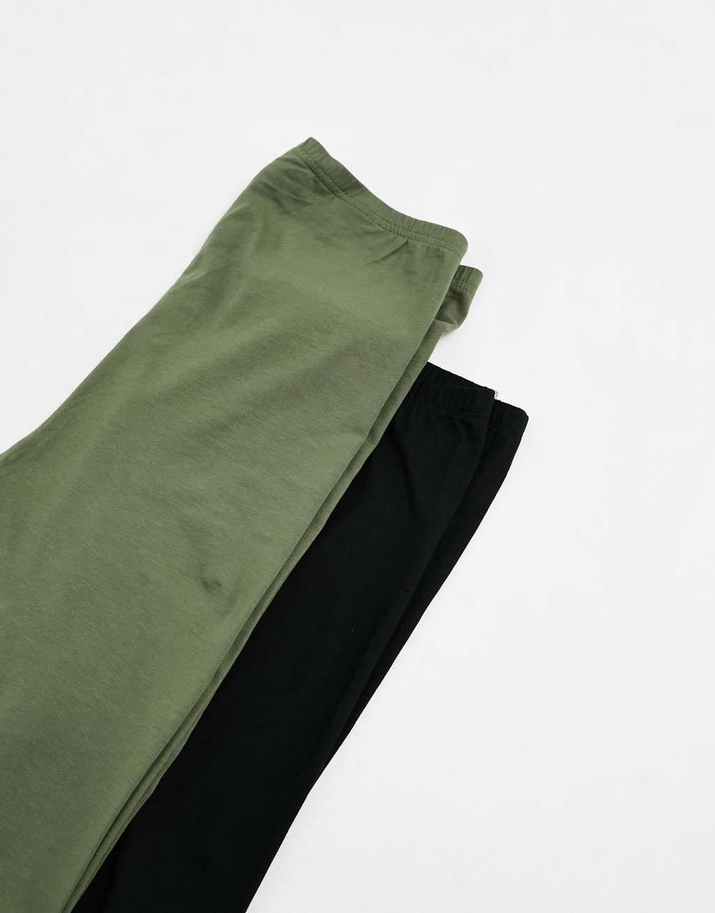 Mamalicious Maternity cotton 2 pack legging in black and khaki  Product Image