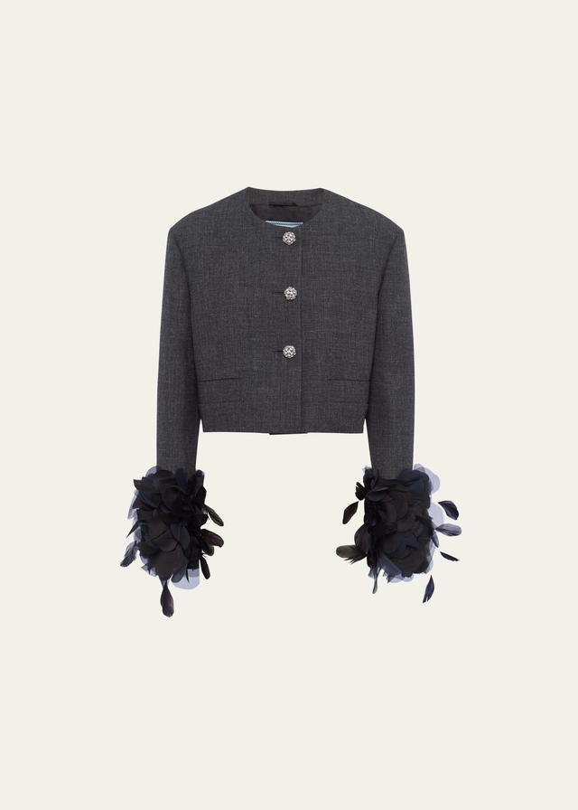 Womens Feather-Trimmed Single-Breasted Wool Jacket Product Image