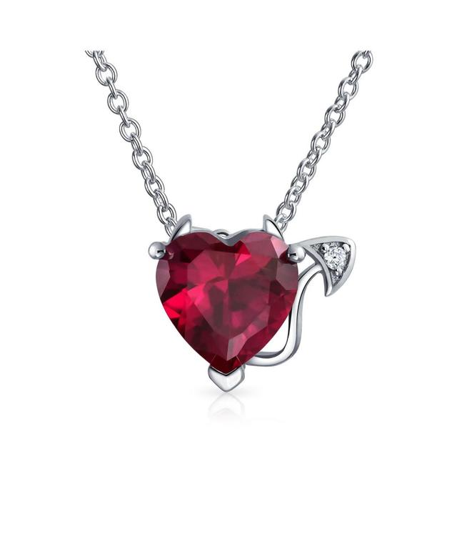 Romantic Promise Valentine Cubic Zirconia Ruby Red Aaa Cz Devil Heart Pendant Necklace For Women Teens .925 Sterling Silver Product Image