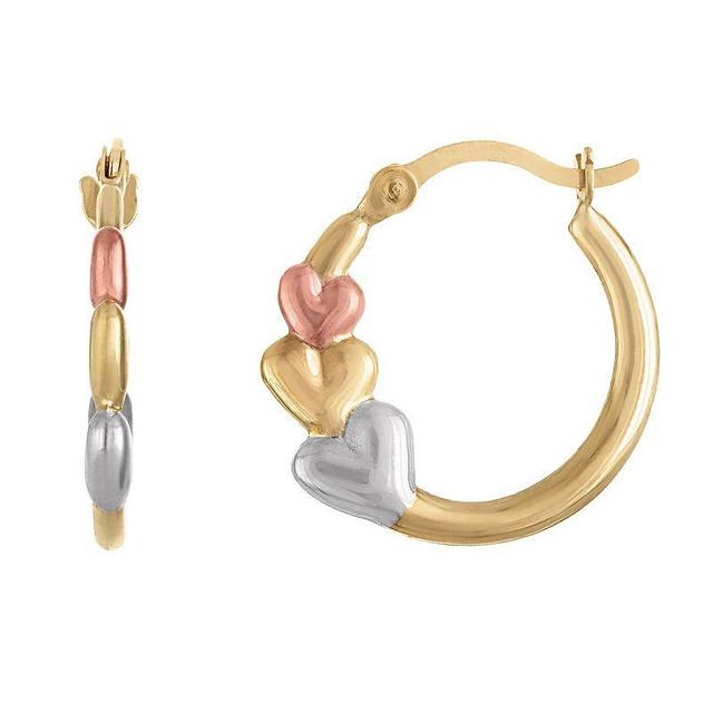 Tri-Tone 14k Gold Plated Triple Heart Hoop Earrings, Womens, 14k  Tone Product Image