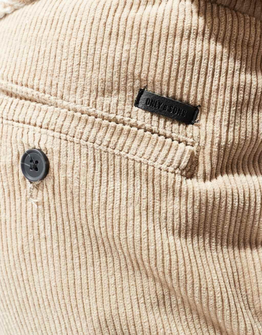 ONLY & SONS tapered cord pants in beige Product Image