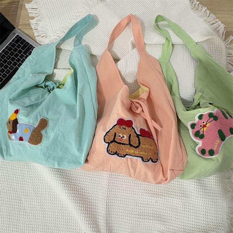 Cartoon Applique Bow Tote Bag Product Image