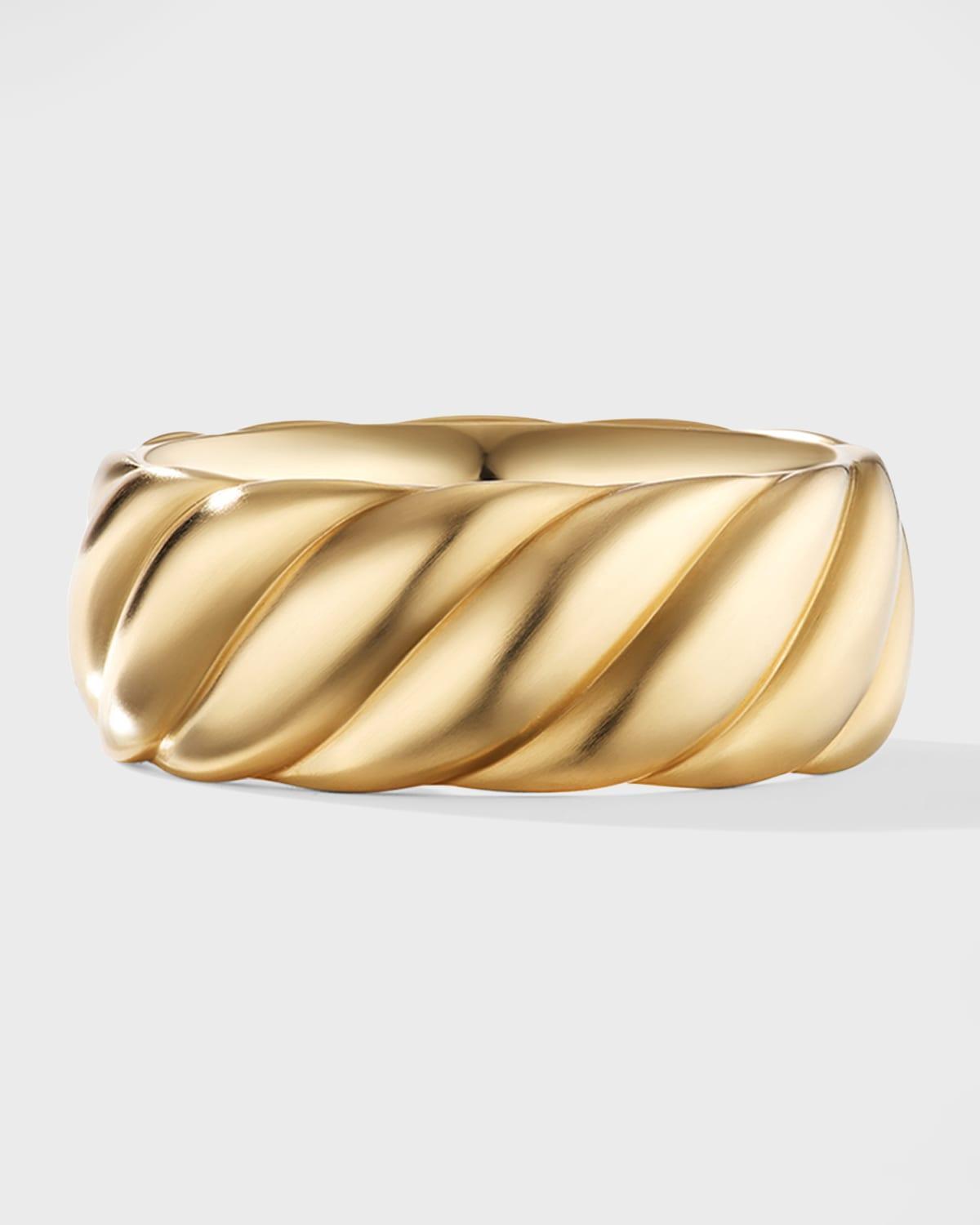 Mens Sculpted Cable Contour Band Ring in 18K Gold, 9mm Product Image