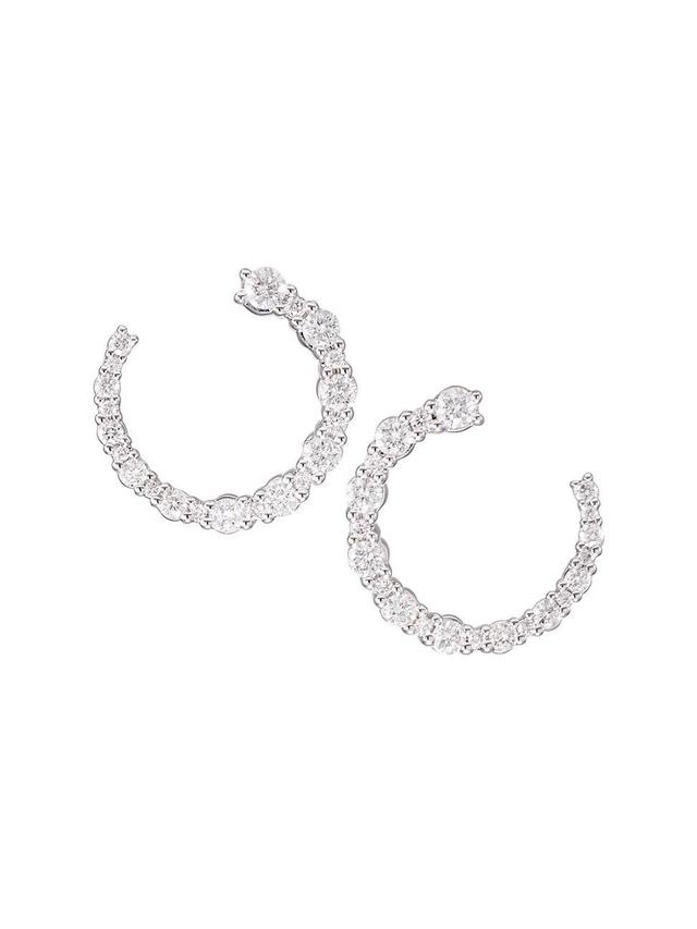 Womens 14K White Gold & 0.75 TCW Diamond Side Hoop Earrings Product Image