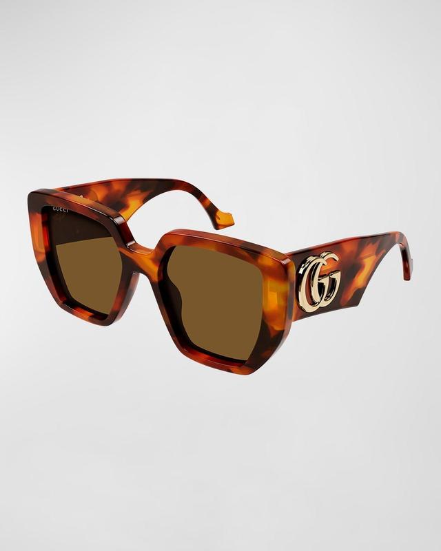 Gucci Womens Generation 54mm Havana Square Sunglasses - Spotted Havana Black/Amber Product Image