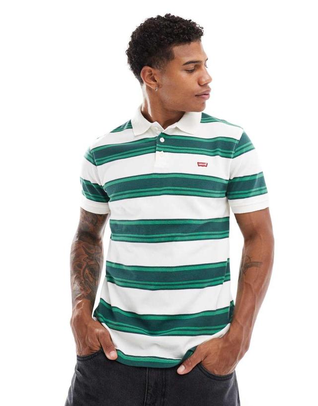 Levi's batwing logo stripe pique polo in green Product Image