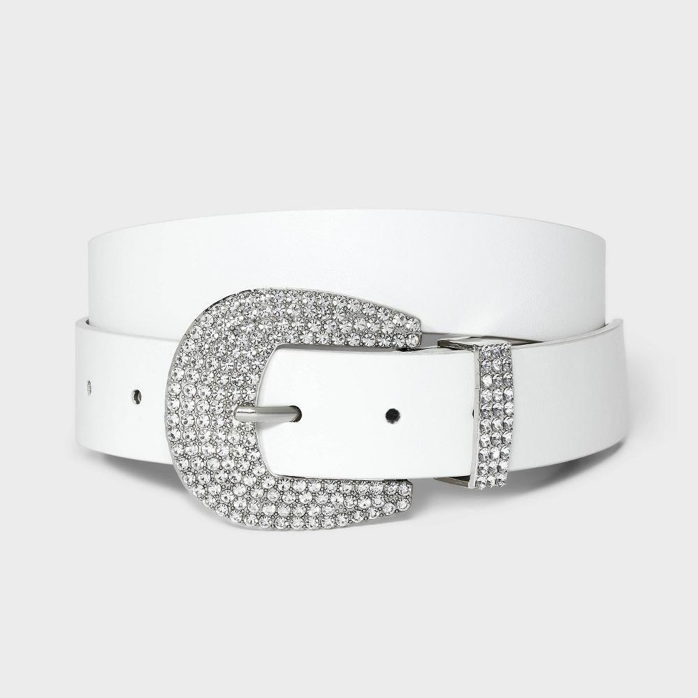 Womens Rhinestone Buckle Belt - Wild Fable White Product Image