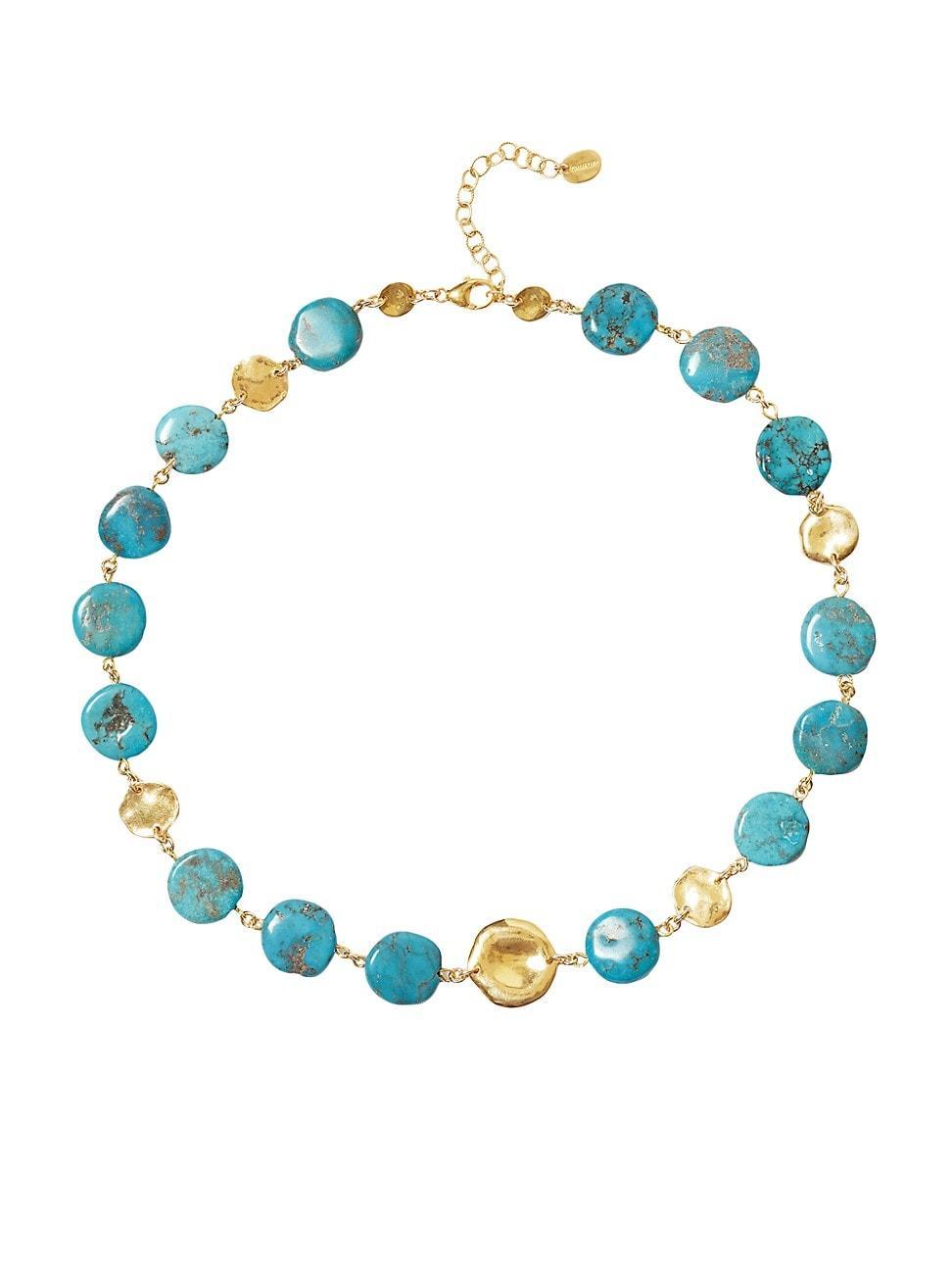 Womens 18K-Gold-Plated & Turquoise Disc Necklace product image