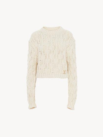 Cropped intarsia knitted sweater in wool blend product image