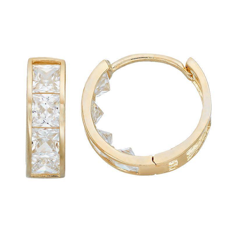 Forever 14K Cubic Zirconia Huggie Hoop Earrings, Womens, 14k Gold Product Image