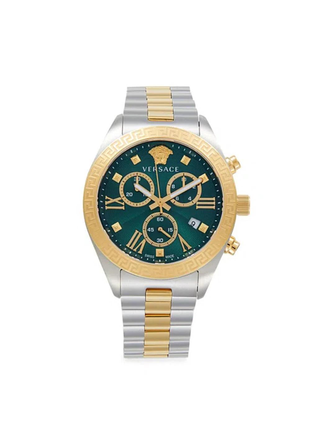 Men's 40mm Two Tone Stainless Steel Chronograph Bracelet Watch In Green Product Image