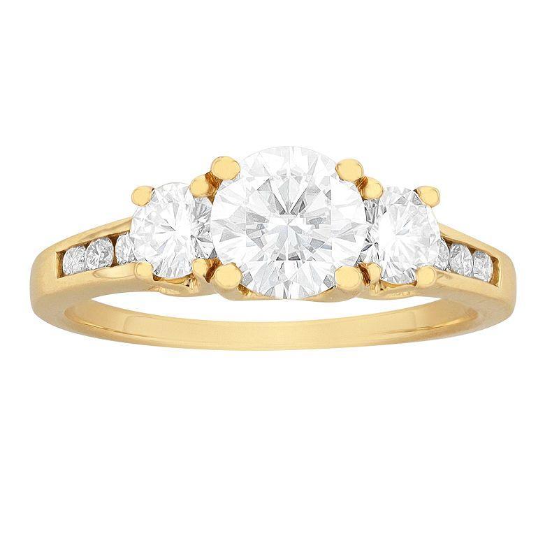 Radiant Fire 14k Gold 3-Stone Lab-Created Moissanite Engagement Ring, Womens White Product Image