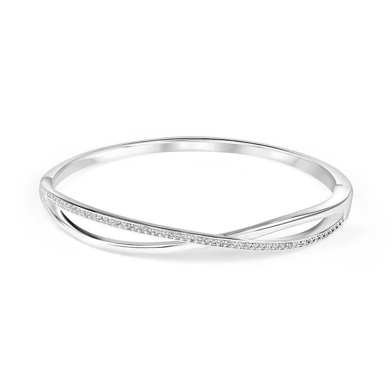 Danecraft Fine Silver Plated Cubic Zirconia Crisscross Bangle Bracelet, Womens Silver Tone Product Image